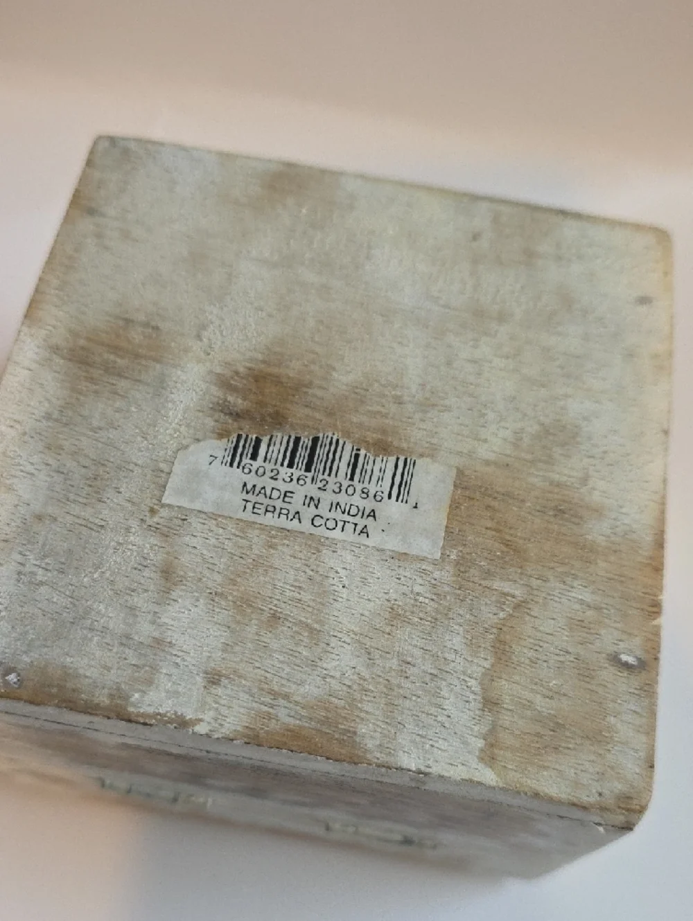 Distressed Whitewashed Wood Jewelry Box with Metal Floral Accents
